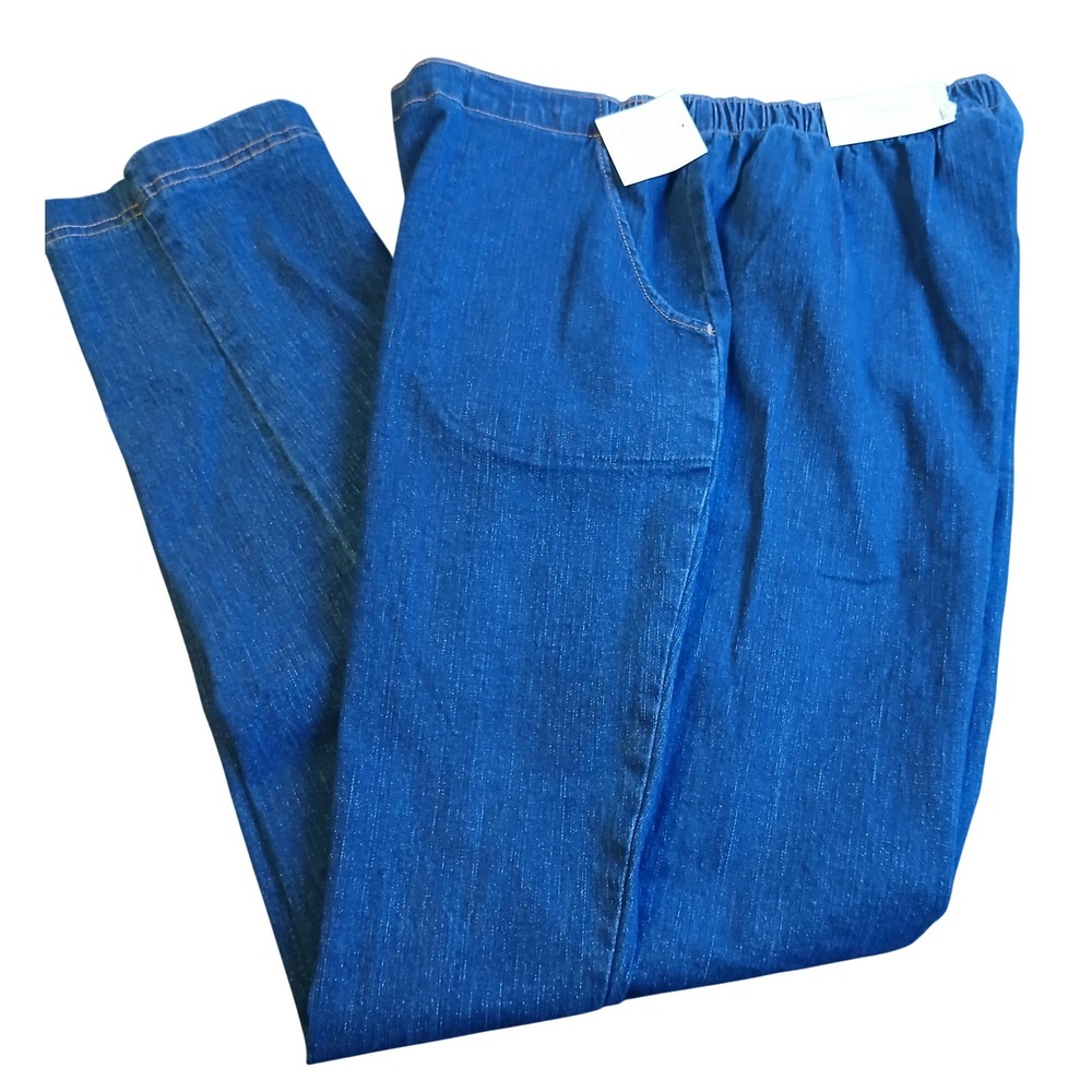 Croft & Barrow Womens Large Average Blue Elastic Waist Pull On Denim Jeans NEW